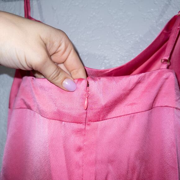 NWT WeWoreWhat Hot Pink Cowl Neck Satin Charmeuse Midi Dress Size 6 - Picture 9 of 12